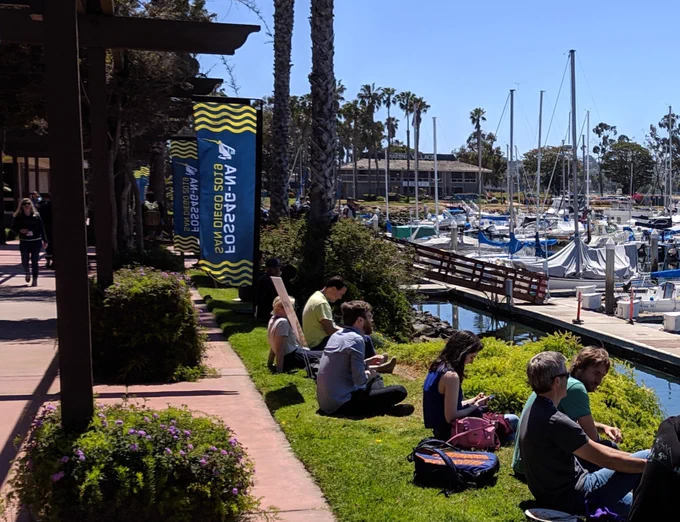 Enjoying a break during FOSS4GNA 2019 in San Diego.