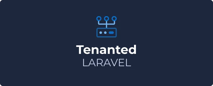 Dark blue rectangle with an icon showing a server with 3 connections above the words "Tenanted Laravel"