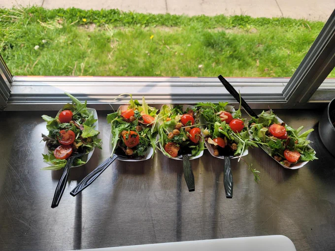 Salads in front of a window