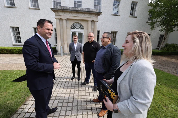 Neale Richmond T.D., Minister of State at Department of Enterprise , Trade and Employment, meeting with ESA BIC Ireland company founders Dr Fiona Edwards Murphy, Mo Hassine, Alan Barry and Jens Kopke at yesterday's inaugural ESA BIC Ireland Showcase in NovaUCD, University College Dublin.