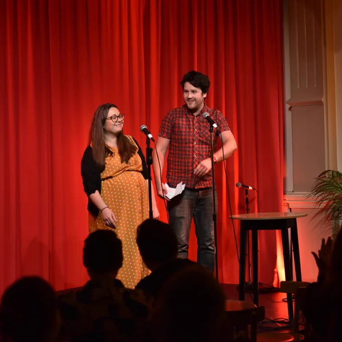 Hosts Maria Ferguson (left) and Matt Abbott (right)