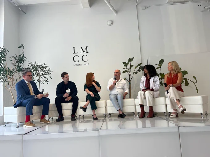 From Left to Right: LMCC Exec Director Jed Wexler,  Jake Bullock, Co-Founder Cann, Emily Shildt, Founder & CEO, Pop Up Grocer, Stephen Letourneau of Better For You Wellness, Breanna Neff, CFS Founder & Chief Food Scientist, brelixi, and Franny Tacy CEO, Franny's Farmacy.
