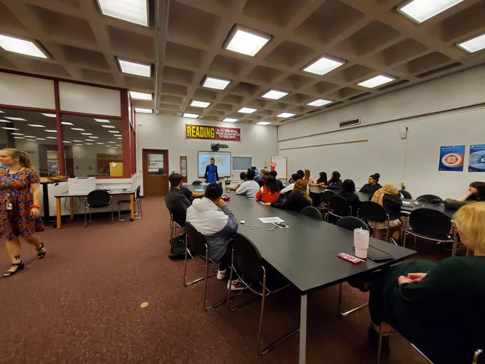 Laura Lee Gulledge talking to our students about the process of creating a graphic novel.