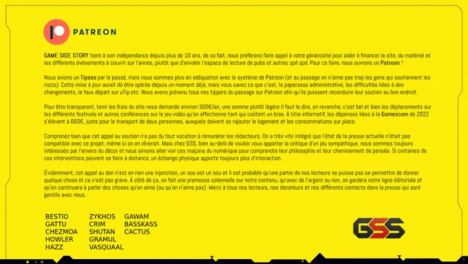 Annonce d'un Patreon pour le site Game Side Story