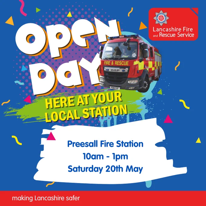 Promotional graphic for Preesall open day.