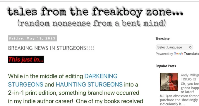 Screenshot of breaking news in sturgeons blogpost on tales from the freakboy zone