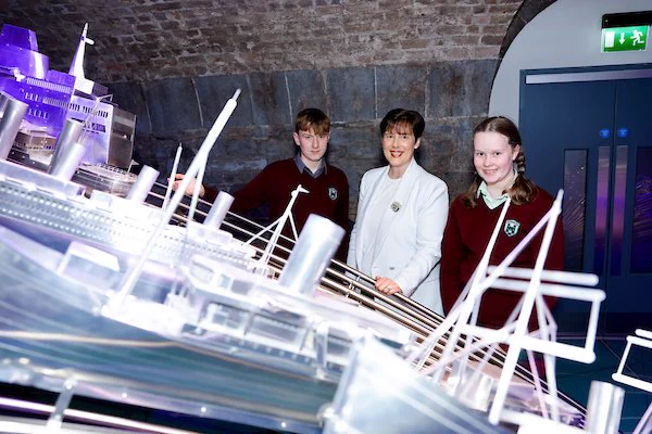 Minister Norma Foley pictured with students from St. Oliver Post-Primary School Oldcastle  at EPIC CHQ announcing the development of resources for schools to support teaching of the Great Irish Famine