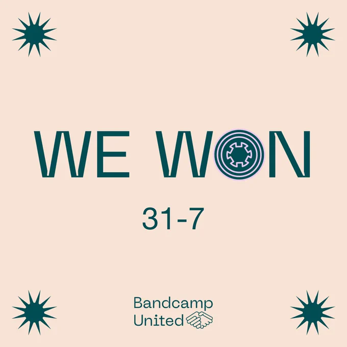 A graphic displaying the words "WE WON 31-7