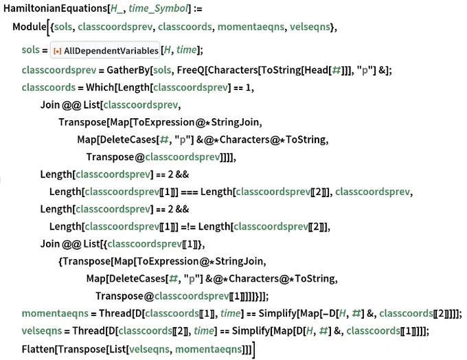 Input for the function AllDependentVariables to define a simple function to compute the equations of motion for a given Hamiltonian.