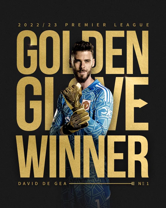 Graphic announcing De Gea as the 2022/23 Premier League Golden Glove winner.