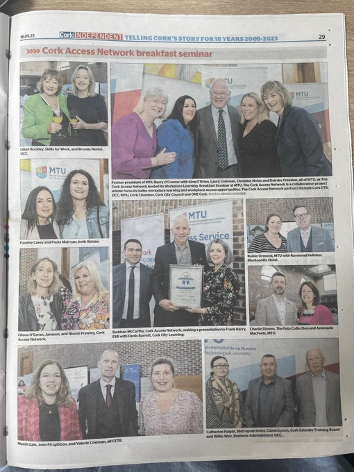 Photograph of a page in newspaper with 9 photos on it from CAN event in MTU