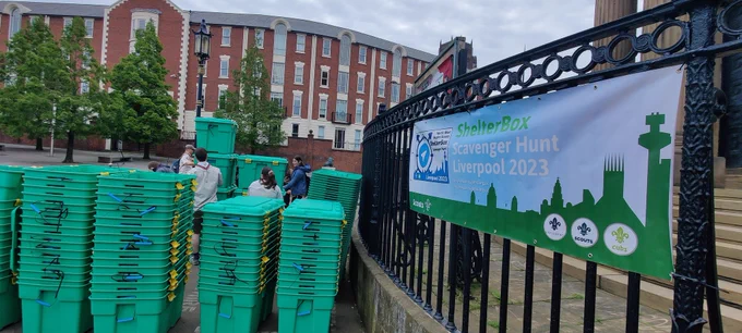 Stacks of Shelterboxes getting ready for the ShelterBox Challenge in Liverpool.