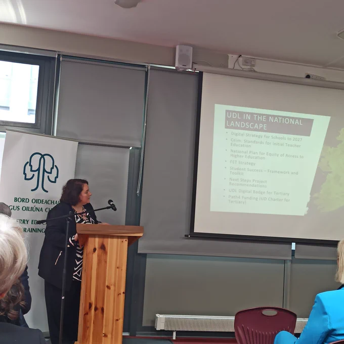 Presentation slide explained by Jean Reale summarizing the range of policy and practice documents emphasising UDL implementation in Ireland