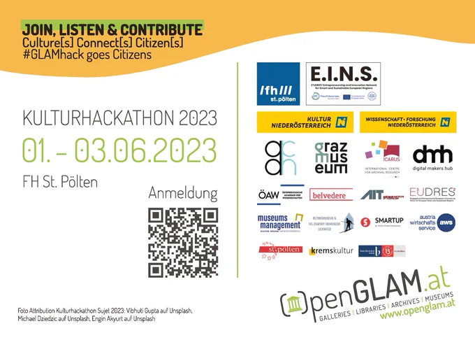 Folder zum Hackathon mit Infos zu Ort und Datum und Logos der Veranstalter.