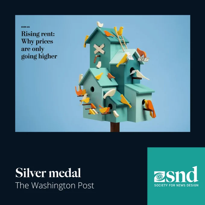 There is a dark blue background with the SND logo in the upper left corner in white on a teal box.

Text reads: Silver Medal: Washington Post
There is an image of the award-winning design