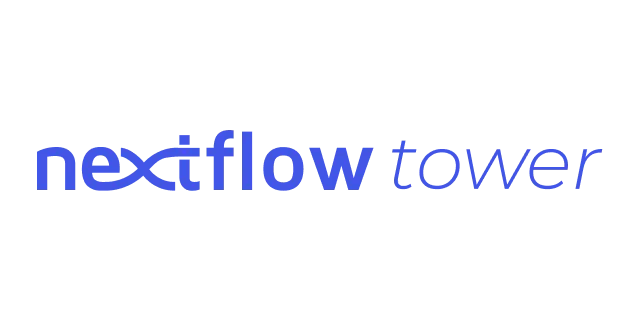 Nextflow tower logo. Blue text on a white background.
