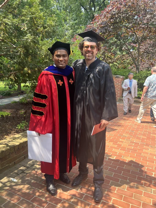 Sankha Guria after the 2023 UMD CMNS graduate commencement.