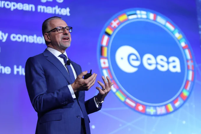 ESA's Director General Josef Aschbacher speaking to an audience. Copyright: Space Foundation