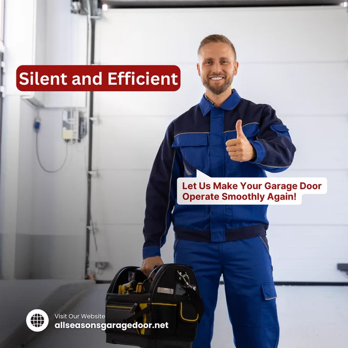 An image about A person enjoying the quiet operation of a garage door after repairs, highlighting noise reduction.