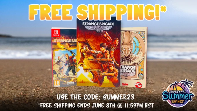 Image displaying physical editions of Strange Brigade via SuperRareGames. Use the code SUMMER23 to get free shipping when purchased. Ends 8th June 11:59pm BST