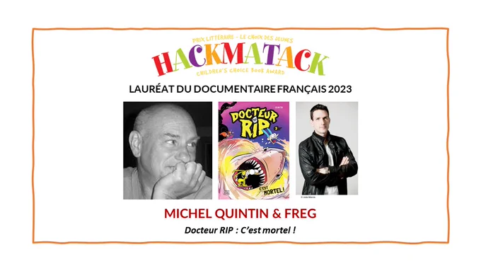 Winning authors' headshots, book covers, and Hackmatack logo.