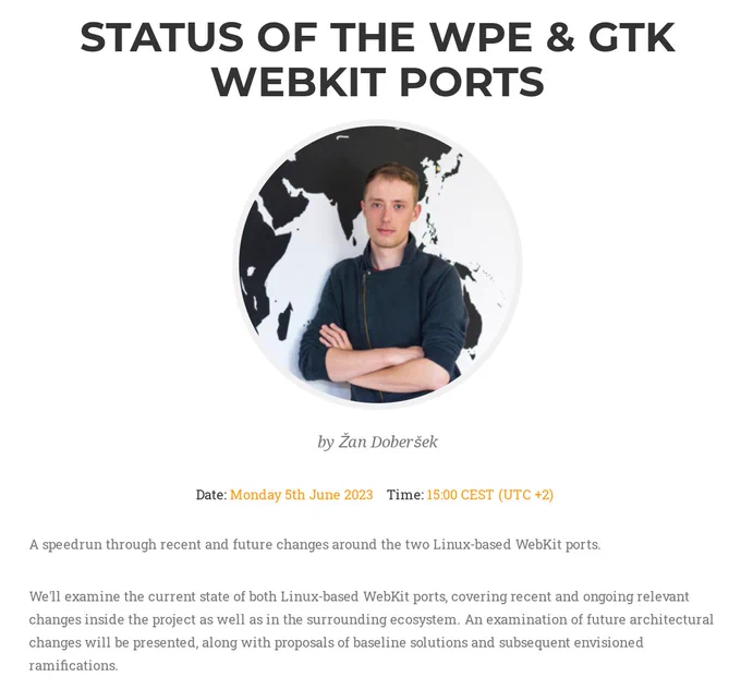"Status of the WPE & GTK WebKit ports by Zan Dobersek."