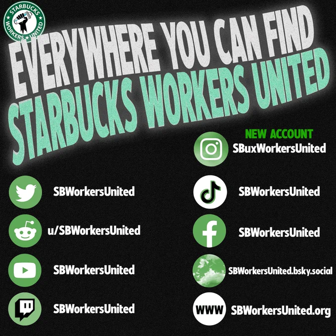 List of Starbucks workers United social media accounts.