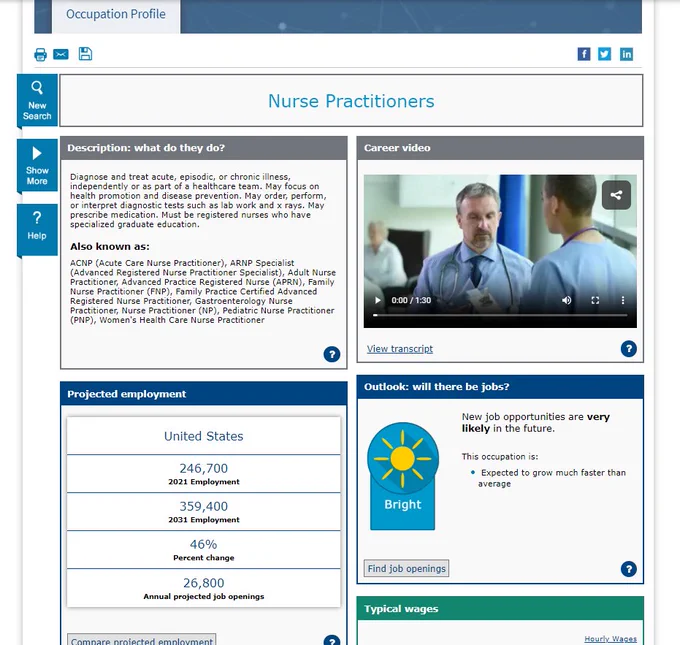 CareerOneStop.org's Occupation Profiles gives you career information on any occupation you're interested in including job description, videos, projected employment, job outlook, typical wages, education and experience requirements and more!