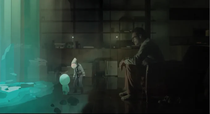 A screenshot from the movie "Her" showing a similiar Half-VR environment.