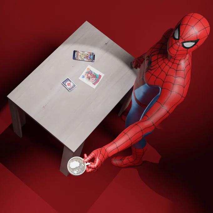 Spidery enjoying coffee, art and marvel snap!
