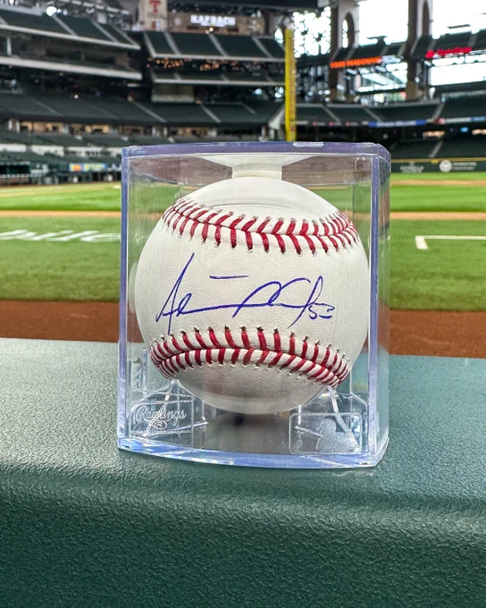 Adolis García signed baseball giveaway. RT this post and reply with your Adolis All-Star vote for a chance to win!