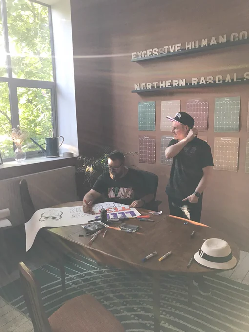 Markus and Colin doing a big Atelier sign
