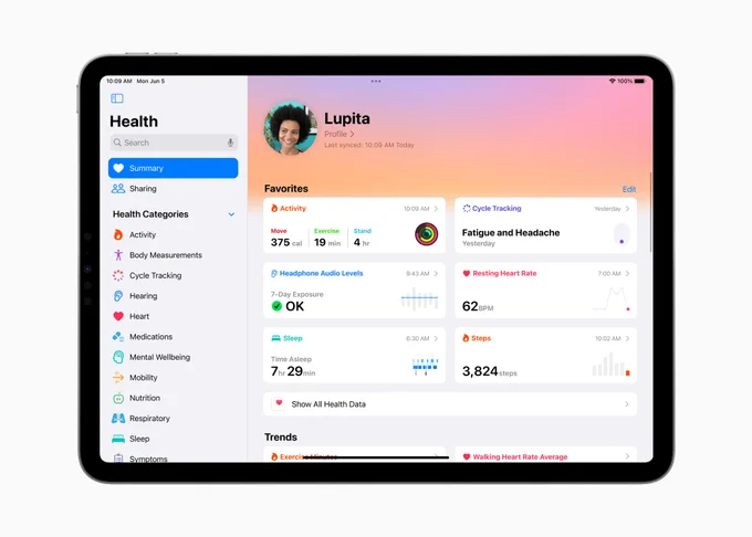 The new Health app on iPad.