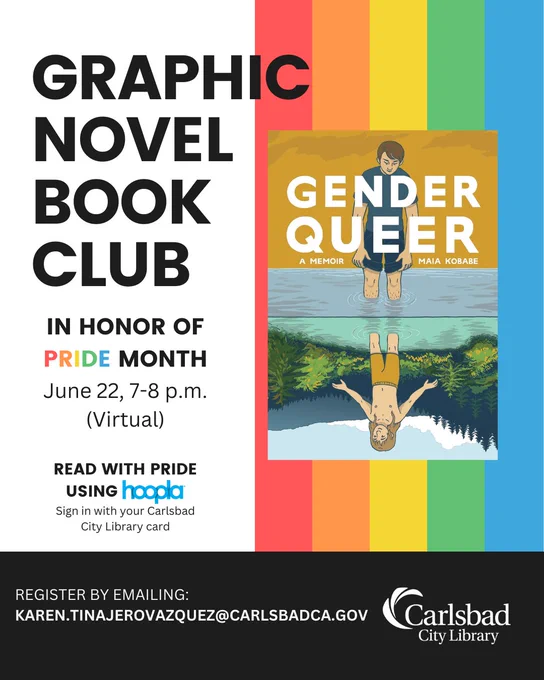 Graphic Novel Book Club graphic with a photo of the book "Gender Queer"