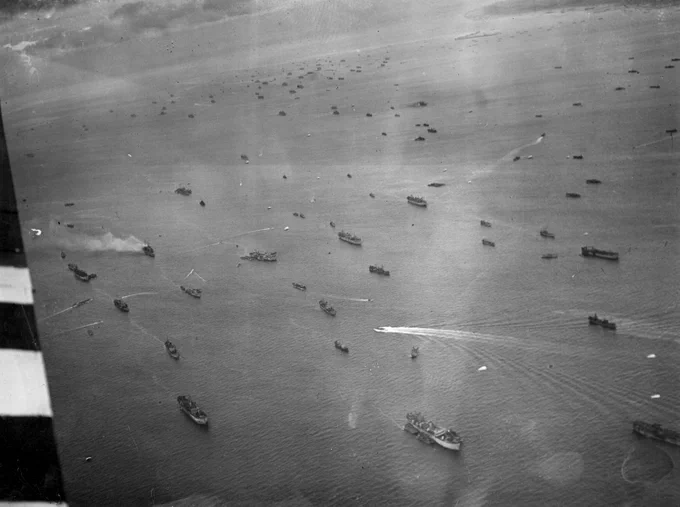 An aerial overview of the invasion fleet off Normandy