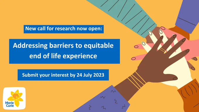 Cartoon of people touching hands. 
Marie Curie Logo. 
Text: submit your interest by 24 July 2023.