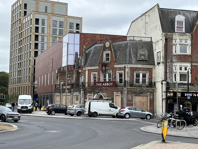 Parking outside former Abbot pub on station roundabout Redhill