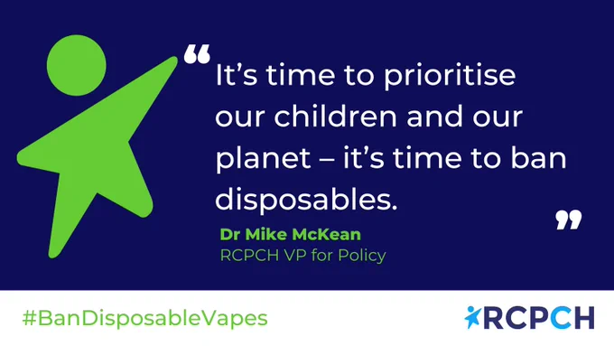 Dr Mike McKean "It's time to prioritise our children and our planet-- it's time to ban disposables." 