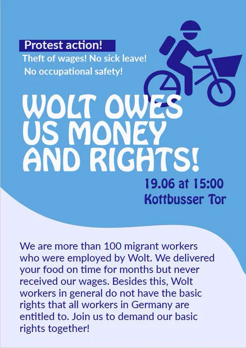 We are more than 100 migrant workers who were employed by Wolt. We delivered your food on time for months but never received our wages. Besides this, Wolt workers in general do not have the basic rights that all workers are entitled to. Join us to demand our basic rights together!