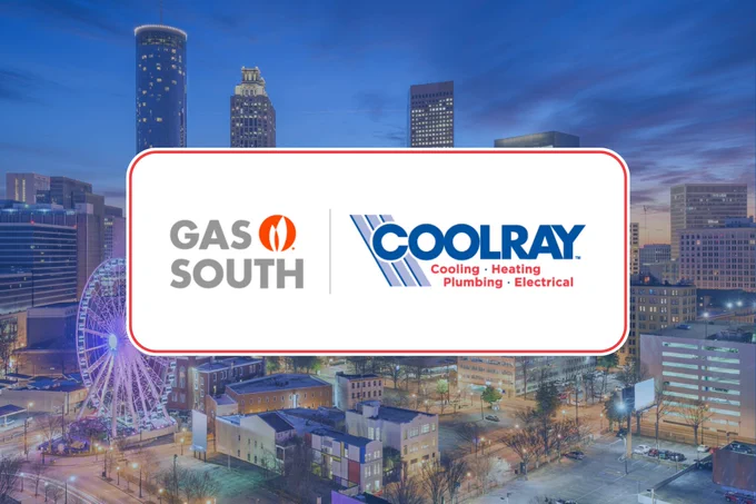 Gas South and Coolray logo lockup with Atlanta skyline in the background.