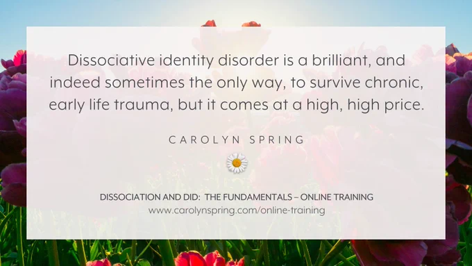 "Dissociative identity disorder is a brilliant, and indeed sometimes the only way, to survive chronic, early life trauma, but it comes at a high, high price."