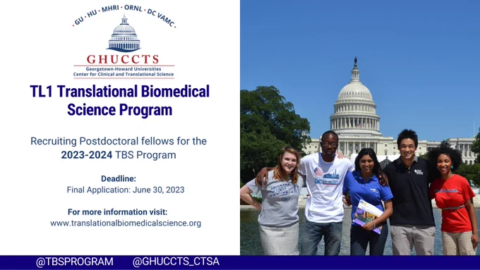 Extended deadline for Postdoctoral Fellow applicants to join the 2023-2024 TBS/TL1 Training Program | Deadline extended to Friday, June 30, 2023
Learn More: https://www.translationalbiomedicalscience.org/program