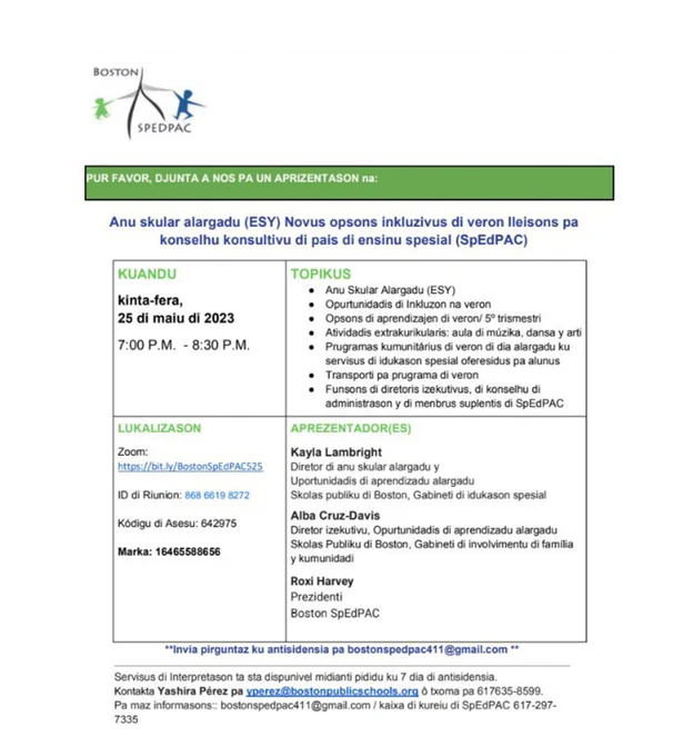 May 25 SPEDPAC meeting translated flyers