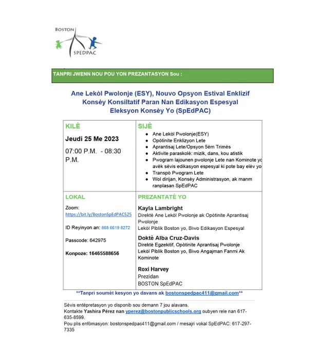 May 25 SPEDPAC meeting translated flyers