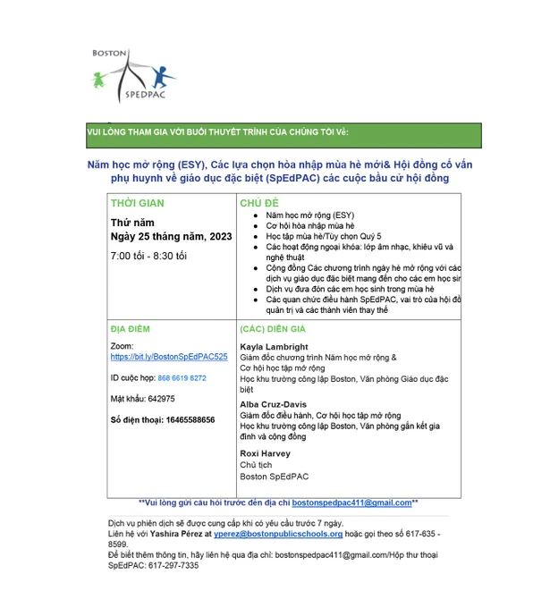 May 25 SPEDPAC meeting translated flyers
