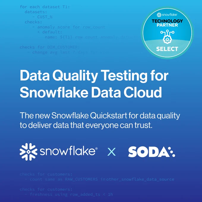 Introducing the Snowflake Quickstart for data quality testing in the Data Cloud - the ultimate solution for managing data quality with Soda. 