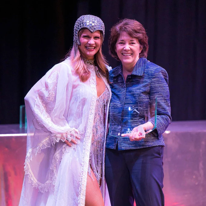 Jane Tors, APR, Lifetime Achievement Award, at right with Silver Spike host Dana Hatjakes.