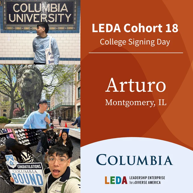College Signing Day 2023 - LEDA Scholar Arturo will attend Columbia University