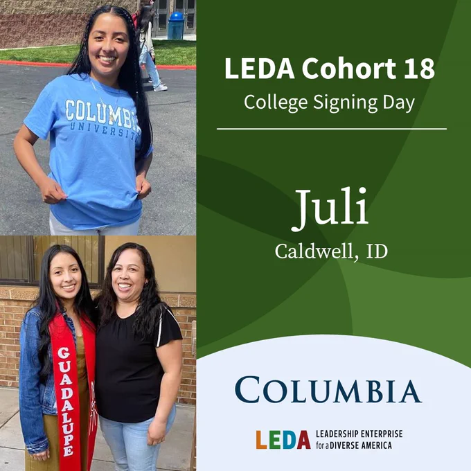 College Signing Day 2023 - LEDA Scholar Juli will attend Columbia University