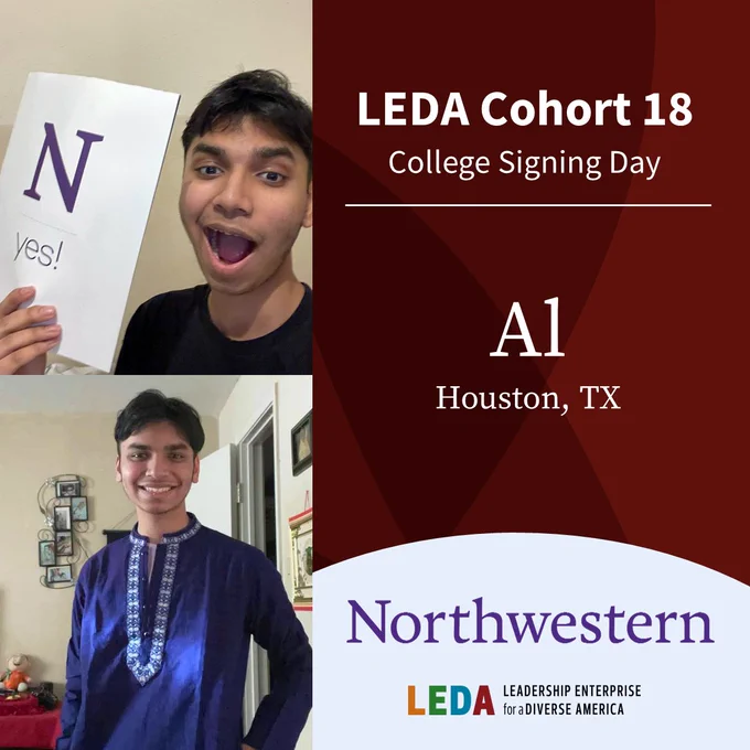 College Signing Day 2023 - LEDA Scholar Al will attend Northwestern University